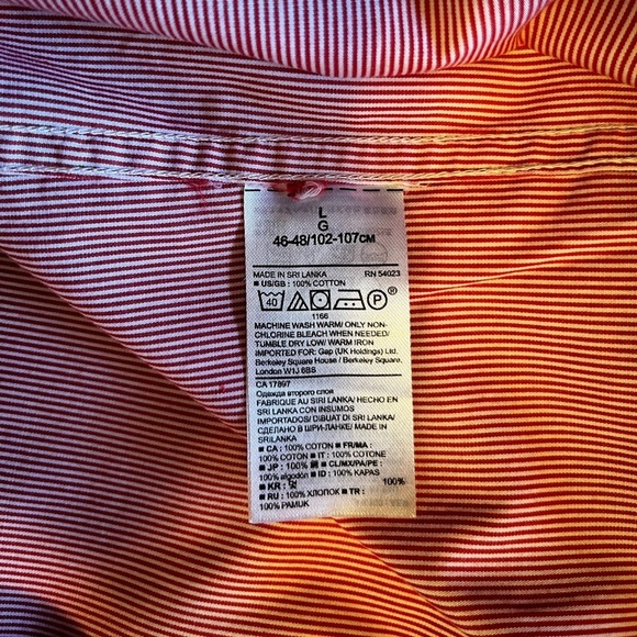 NWT Banana Republic Shirt Men L Camden Fit Custom 078 Wash MicroStripe Red/White - Picture 7 of 7
